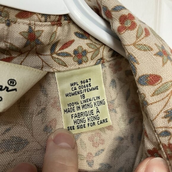 Vtg Eddie Bauer Maxi Dress Womens 18 Floral Linen Button Front Prairie Cottage - Picture 3 of 10